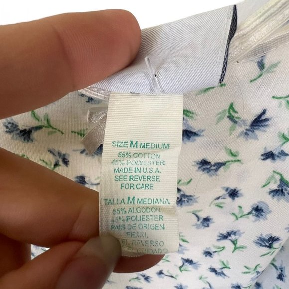 Vintage 90s White Blue Micro Floral Spaghetti Strap Knee Length Dress Medium - Picture 4 of 8